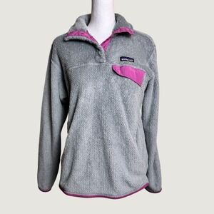 Patagonia Re-Tool Snap-T Fleece‎ Pullover Jacket Grey Pink Fuzzy Deep Pile M
